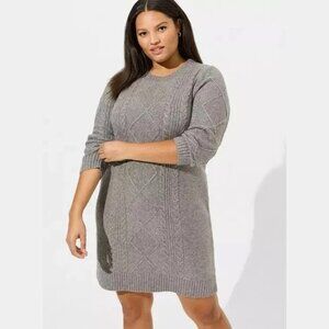 Torrid Cable Knit Sweater Dress Womens 2X Gray Long Sleeve Cozy Knit